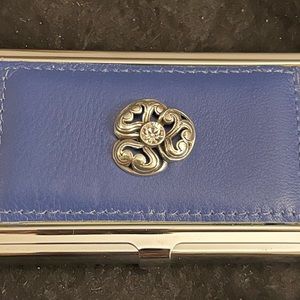 Brighton Stainless Steel Blue Leather and Floral Crystal Business Card Case
